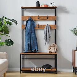 Coat rank Shoe Rack Hanging Bench Seat Hanger with Removable 6 Hooks Wood