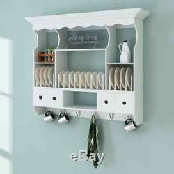 Country Kitchen Wall Mounted Plate Rack Holder Dish Cup Bowl Cabinet Shelf Unit