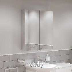 Double Door Bathroom Mirror Cabinet Cupboard Stainless Steel Wall Mounted 600mm