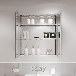 Double Door Bathroom Mirror Cabinet Cupboard Stainless Steel Wall Mounted 600mm