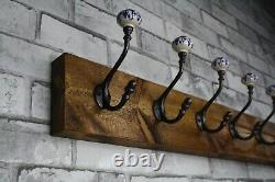 Edwardian Chunky Wooden Coat Rack Vintage Handmade Cast Iron Hook Coat Hooks