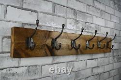 Edwardian Chunky Wooden Coat Rack Vintage Handmade Cast Iron Hook Coat Hooks