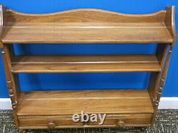 Ercol Wall Shelf, display rack with drawers, traditional solid elm. Northants