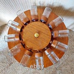 Fab Vintage Retro 1960s 1970s Danish Small Teak Wheel 12 Glass Jar Spice Rack