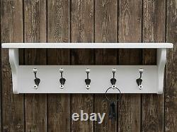 Farmhouse Solid wood Hat and Coat Rack with shelf French white with ceramic hook