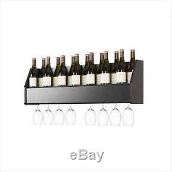Floating 18 Bottle Wine Rack and Glass Holder Wood Wall-Mounted Storage in Black
