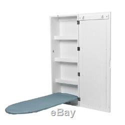 Foldable Ironing Boards Wall Mounted Built-in Storage Rack Mirror Door White