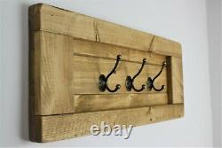 Framed Rustic Wooden Coat Rack Wall Mounted Solid Wood Cast Coat Hooks Oak Oil