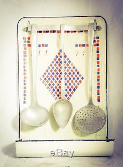 French Enamel Spoon Utensils Rack with Spoons Enamelware wall mounted