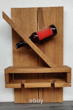 Full Oak Gravity Defying Wine Bottle Holder With 2 Wine Glass Capacity