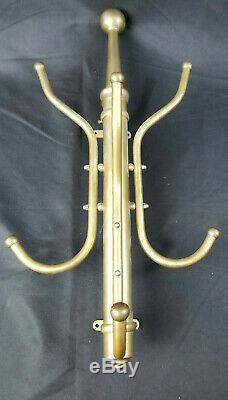 Gorgeous ANTIQUE Brass Wall Mounted Coat Hat Rack Salvaged Great Patina