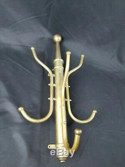 Gorgeous ANTIQUE Brass Wall Mounted Coat Hat Rack Salvaged Great Patina