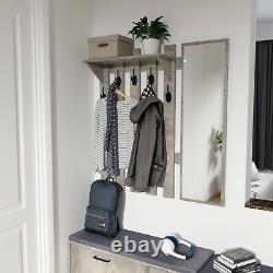 Grey Coat Rack 5 Hook Stand Shoe Storage Bench Organiser with Mirror Hallway