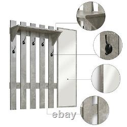 Grey Coat Rack 5 Hook Stand Shoe Storage Bench Organiser with Mirror Hallway