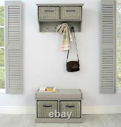 Grey Hallway Set Storage Bench and Coat Rack Hanging Shelf TETBURY Furniture