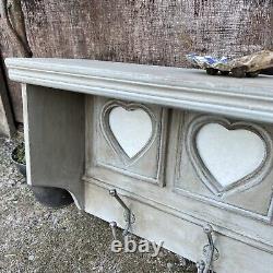 Grey Painted Country Farmhouse Style Clothes Rack 3 Heart Shaped Photo Frames