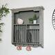 Grey wall mounted plate rack shelving storage cup towel hooks kitchen accessory