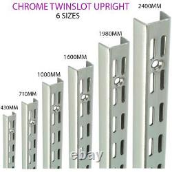 HD TwinSlot Shelving Chrome Upright & Brackets Adjustable Strong Rack Wall Shelf