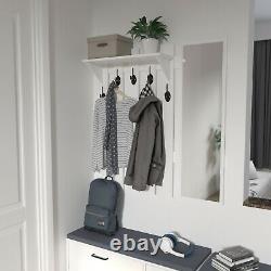 Hallway Coat Rack 5 Hook Stand Shoe Storage Organiser Bench with Mirror White