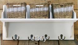 Hallway Wall Shelf & Coat/Bag Hook/Rack with 3 Storage Baskets And Coat Hangers