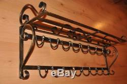 Hand Forged Steel Hange Wall Mounted Coat Hooks Rack Shelf Storage Unit Hat Rack