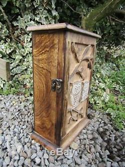 Hand Made Carved Mango Wood Wooden Owl Key Cabinet Rack Hook Holder Box