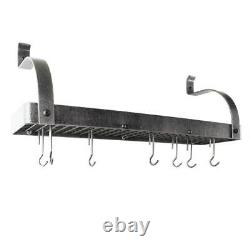 Handcrafted Hammered Steel Gourmet Bookshelf Wall Rack with Curved Arm 12-Hooks