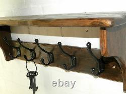Handmade Reclaimed look wood Cottage Country style Hat& Coat Rack with shelf