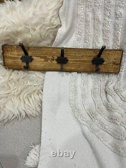 Handmade Solid Wood Rustic Cast Iron Coat Rack Hooks Reclaimed
