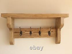 Handmade/bespoke rustic coat rack with shelf & hooks