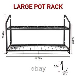 Hanging Pot Rack 2 Tier Pan Rack Wall Mounted Pot Holders for Kitchen Storage