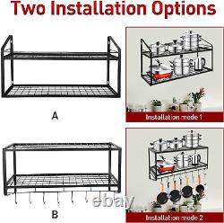 Hanging Pot Rack, 2 Tier Pan Rack, Wall Mounted Pot Holders for Kitchen Storage