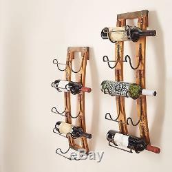 Hanging Wine Rack 5-Bottle Wall Mount Rustic Wood with Metal Home Display Decor