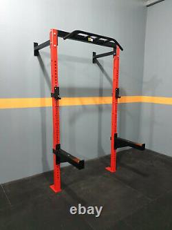 Heavy Duty Wall Mounted Rack Commercial Squat Rack J Hooks Safety Arms Red