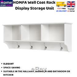 Homfa Wall Coat Rack Coat Hook with Shelf Wall Mounted Unit 3 Components 4 Hooks