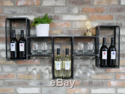 Industrial Distressed Wine Cabinet Drinks & Glasses Rack Bar Metal Wall Mounted