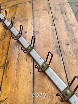 Industrial French Steel Coat Rack from Simu, 1960s, 8 Hook Cloakroom Kitchen