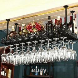 Industrial Metal Vintage Bar Wall-Mounted Wine Glass Hanging Rack (Black, 36''L)
