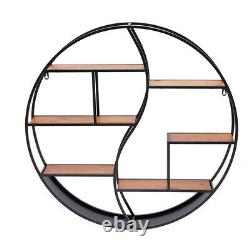 Industrial Metal Wall-Mounted Shelves Large Round Wooden Shelf Rack 59cm/80cm