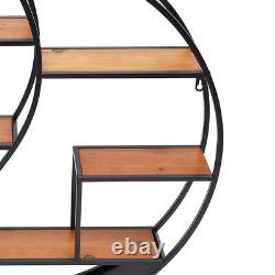 Industrial Metal Wall-Mounted Shelves Large Round Wooden Shelf Rack 59cm/80cm