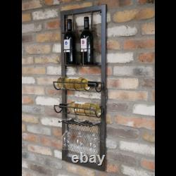 Industrial Metal Wall Wine Bottle Glass Rack Storage Display Shelf