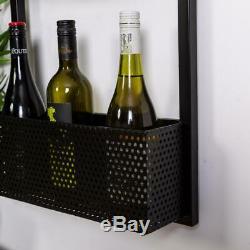 Industrial Metal Wine Rack Black Wall Cabinet Unit Storage Rustic Kitchen Chic