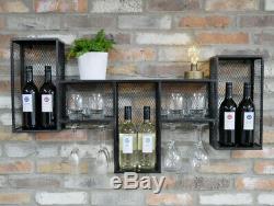 Industrial Metal Wine Rack Wall Storage Cabinet Distressed Bottle Glass Shelf