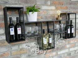 Industrial Metal Wine Rack Wall Storage Cabinet Distressed Bottle Glass Shelf
