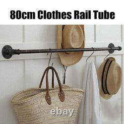 Industrial Pipe Clothes Bar Rack, 80cm Wall Mounted Detachable Retro Metal Rail