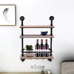 Industrial Pipe Shelf Wine Rack Bar Wall Mounted Shelves+ Glass Bottle Holder UK