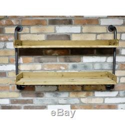 Industrial Pipe Wood Wall Shelf Shelving Display Wine Rack Wine Glass Holder