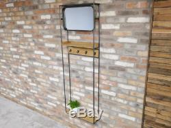 Industrial Reclaimed Wood Metal Wall Hall Stand Unit Coat Rack Mirror (dx5937)