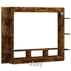 Industrial Rustic Smoked Oak Wooden Wall Mounted TV Cabinet Stand Unit Rack Wood