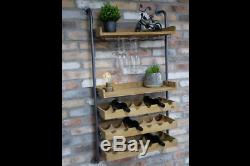 Industrial Rustic Wood Metal Wall Mounted Wine Rack Storage Cabinet Dx6665